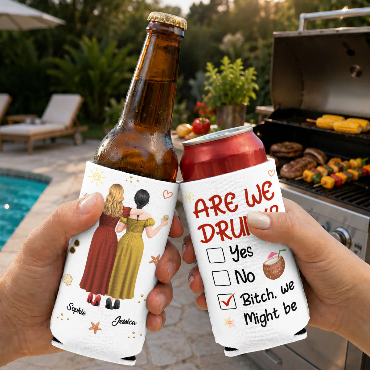 Are We Drunk - Personalized Custom Skinny Can Cooler - Image 3