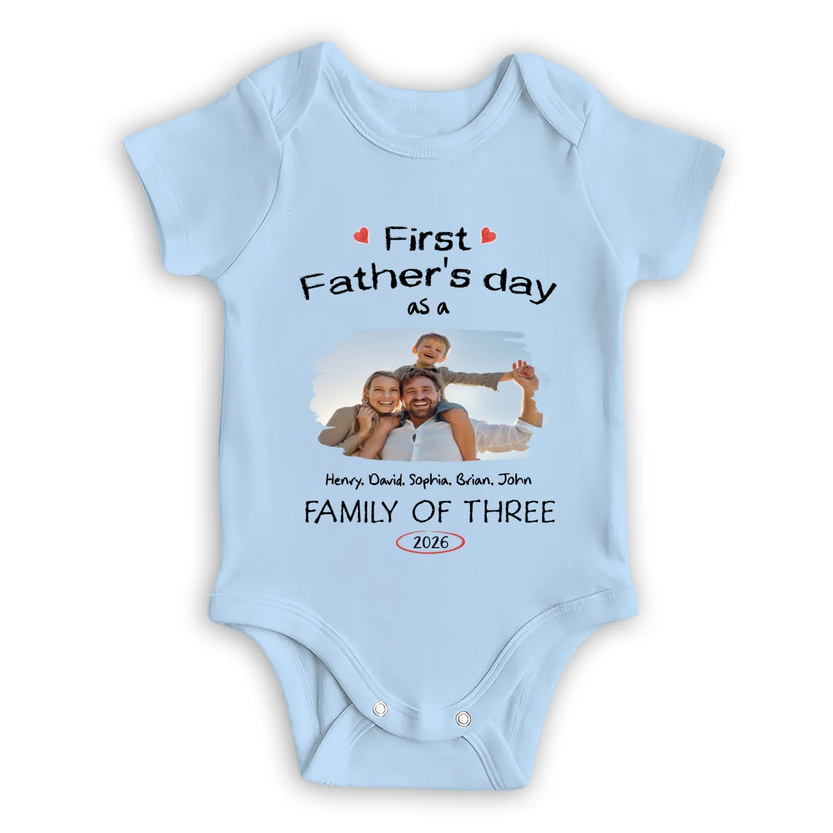 As A Family Of Three Fathers Day Photo - Personalized Custom Baby Onesie - Image 3