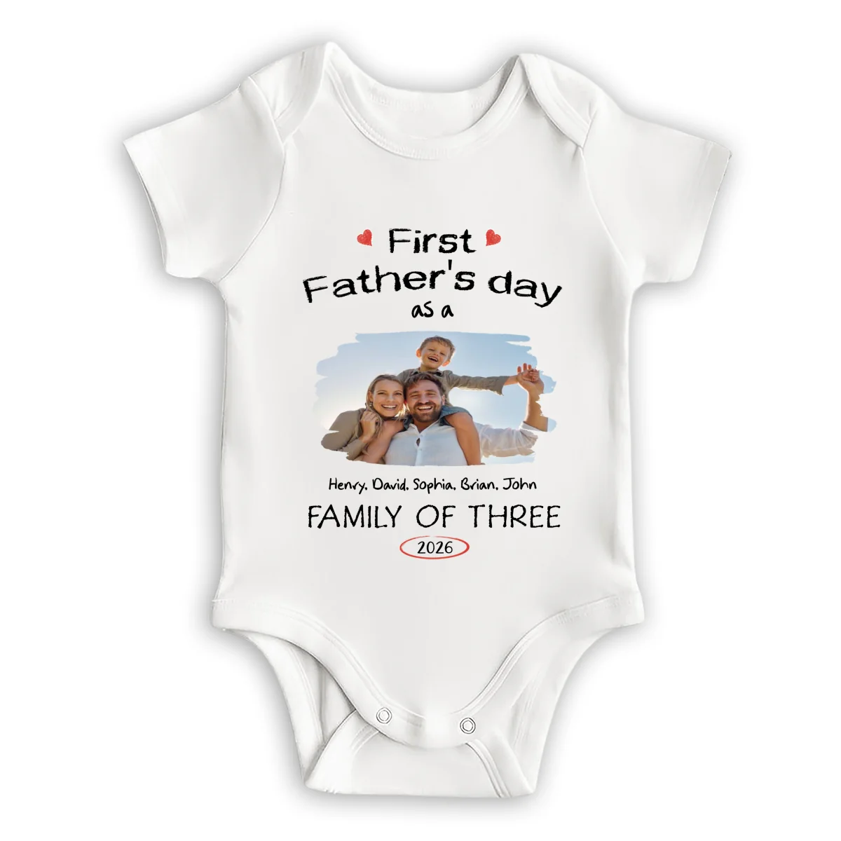 As A Family Of Three Fathers Day Photo - Personalized Custom Baby Onesie - Image 4