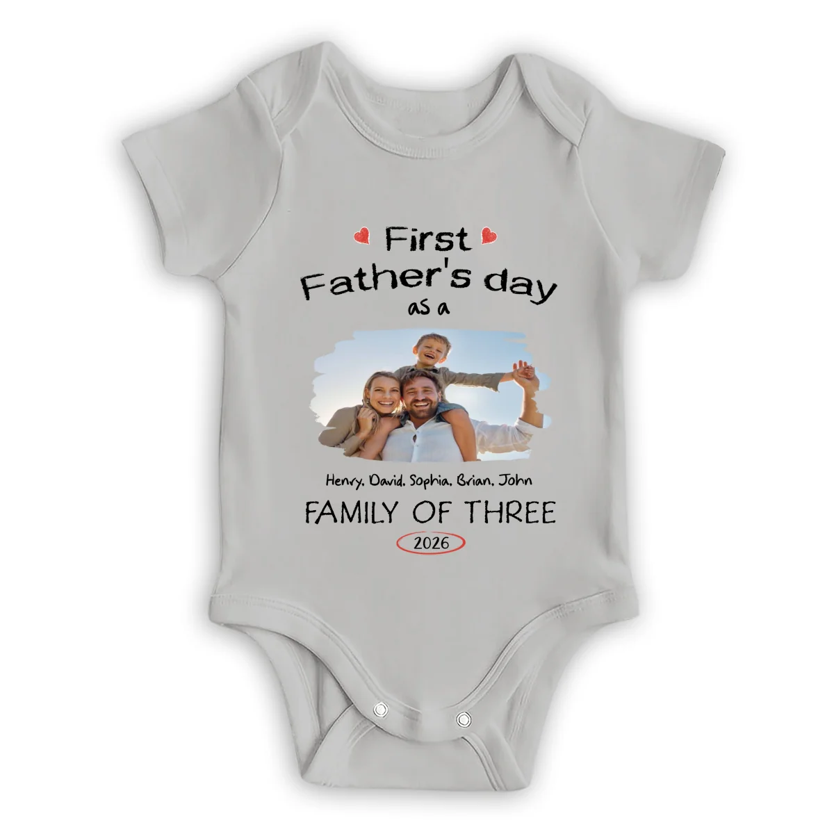 As A Family Of Three Fathers Day Photo - Personalized Custom Baby Onesie - Image 5