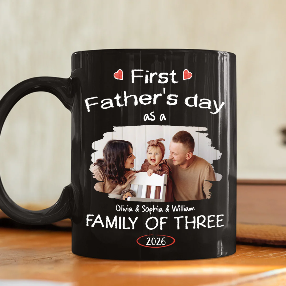 As A Family Of Three Fathers Day Photo - Personalized Custom Coffee Mug - Image 3