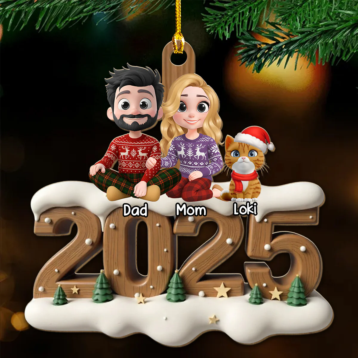 As A Family With Cats - Personalized Custom 3D Effect Wood Ornament - Image 2