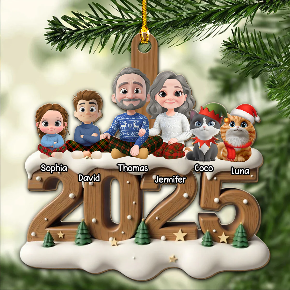 As A Family With Cats - Personalized Custom 3D Effect Wood Ornament - Image 4