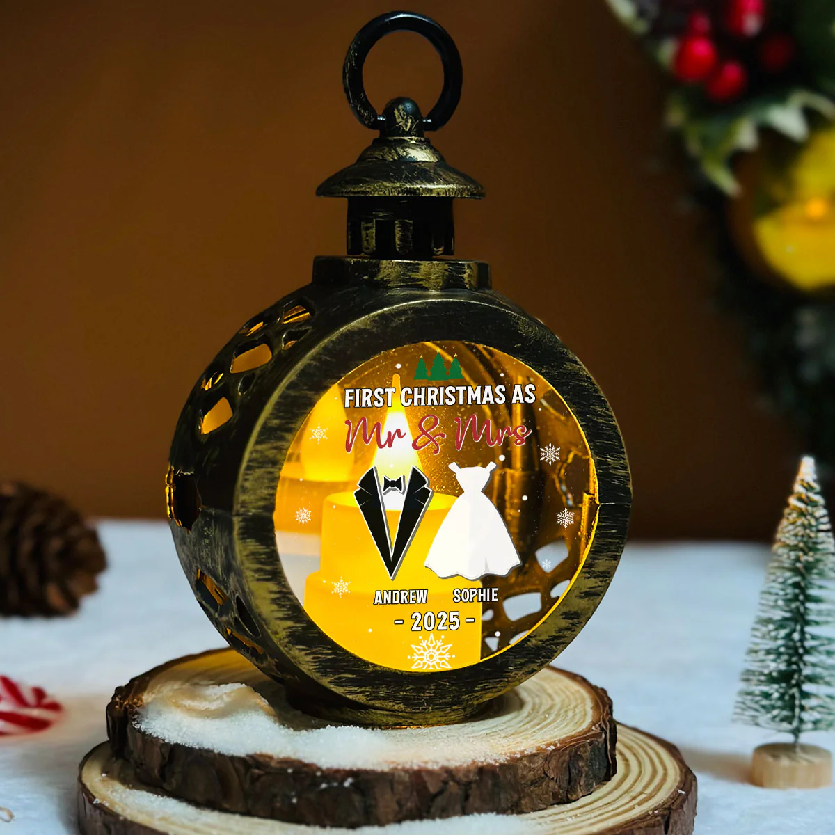 As Mr And Mrs - Personalized Custom Christmas Lantern - Image 5
