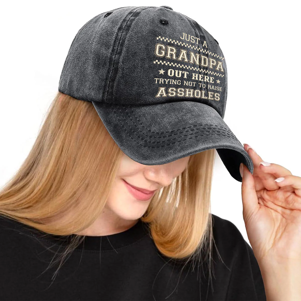 Asshole Number One - Personalized Custom Vintage Washed Denim Cap - Image 3