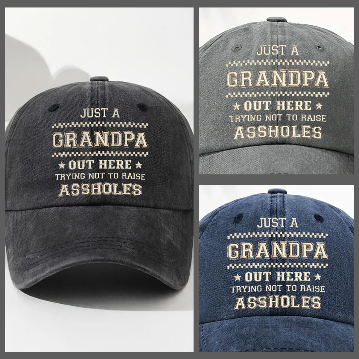 Asshole Number One - Personalized Custom Vintage Washed Denim Cap - Image 4