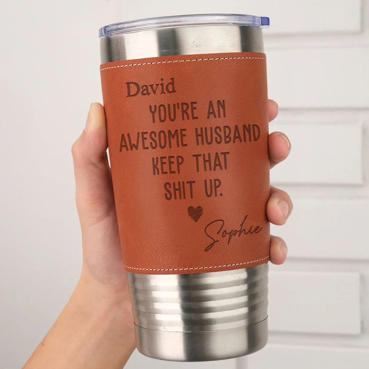 Awesome Husband - Personalized Custom Engraved Leather Tumbler - Image 3