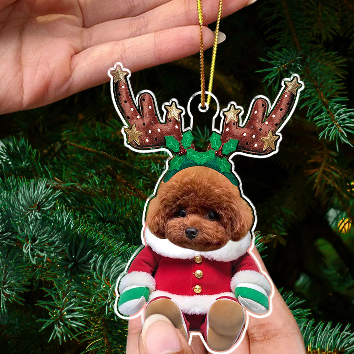 Baby Dog Reindeer - Personalized Custom Acrylic Ornament - Image 2