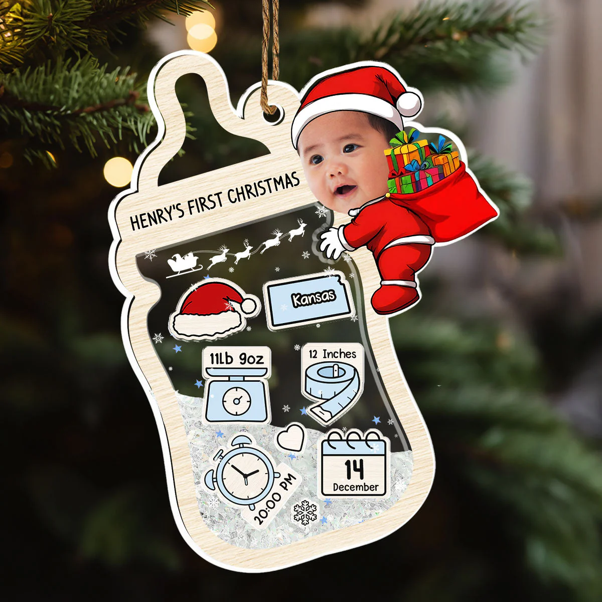 Baby Keepsake - Personalized Custom Acrylic Shaker Ornament - Image 3