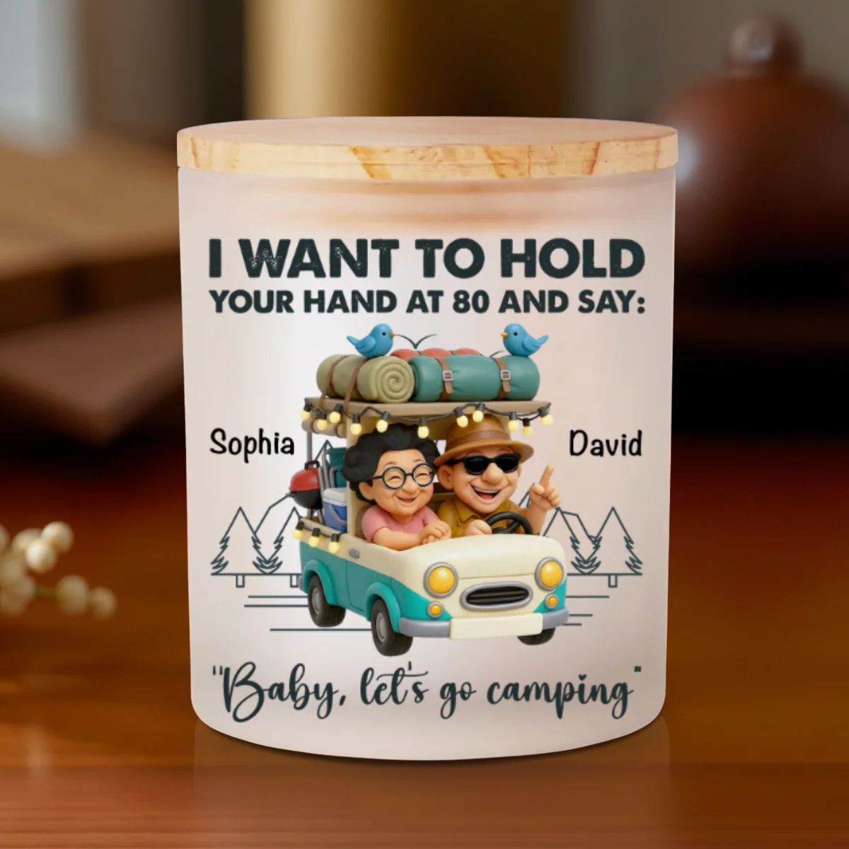 Baby Lets Go Camping - Personalized Custom Glass Jar With LED Candle - Image 7