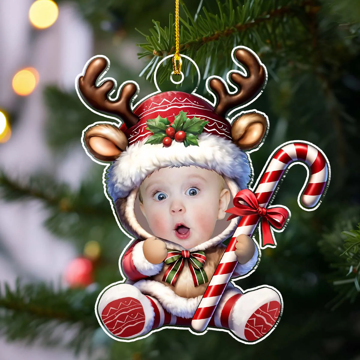 Baby Reindeer Christmas - Personalized Custom Acrylic Ornament - Image 2