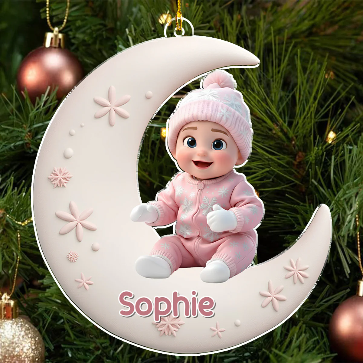 Baby Sleep On The Moon - Personalized Custom Acrylic Ornament - Image 3