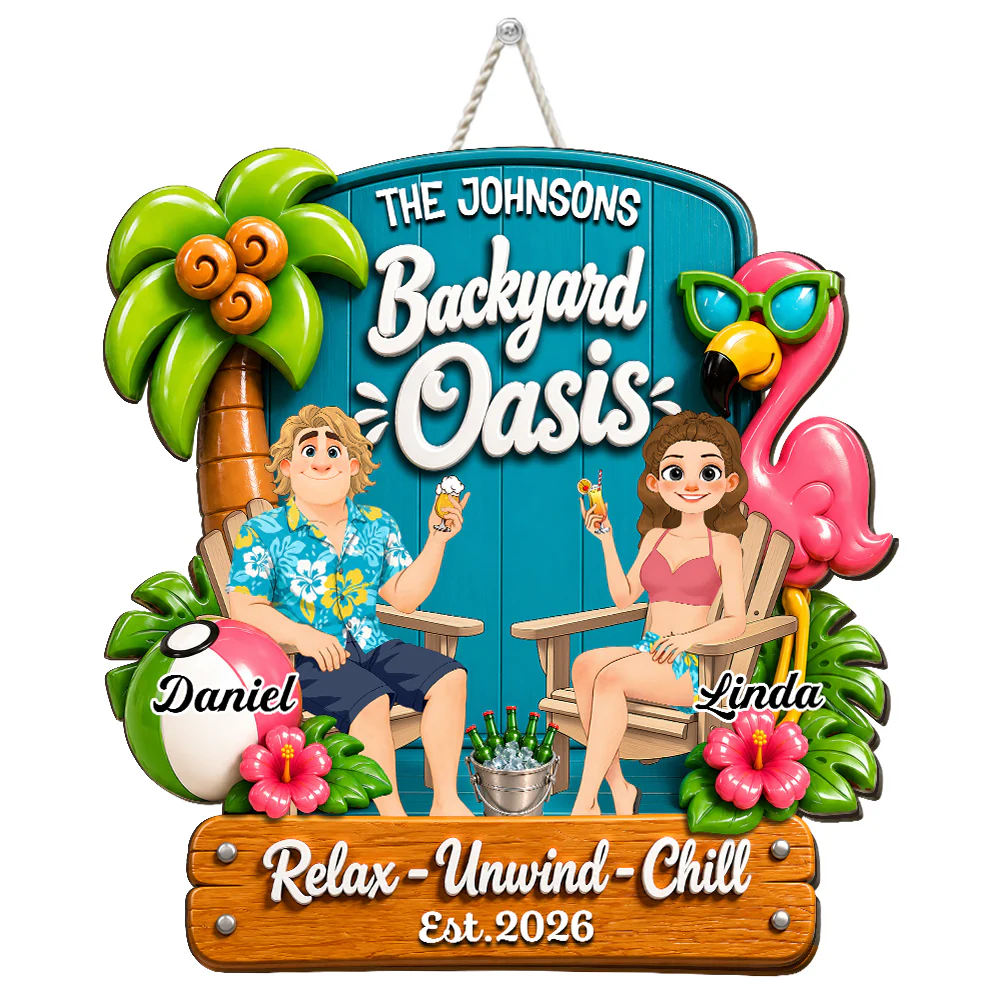 Backyard Oasis Summer - Personalized Custom Wood Sign