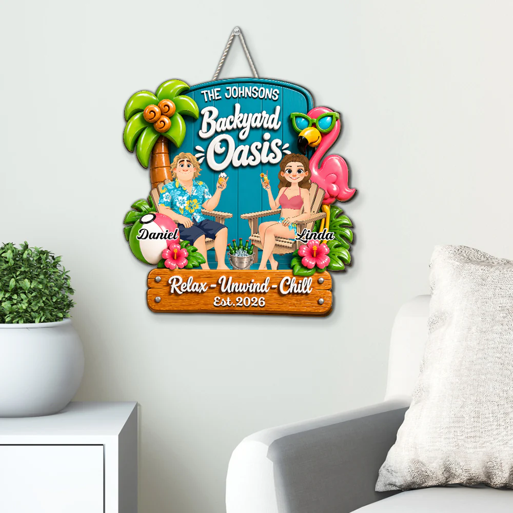 Backyard Oasis Summer - Personalized Custom Wood Sign - Image 2
