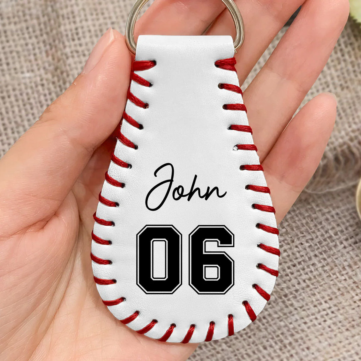 Baseball Ball - Personalized Custom Leather Baseball Keychain - Image 2