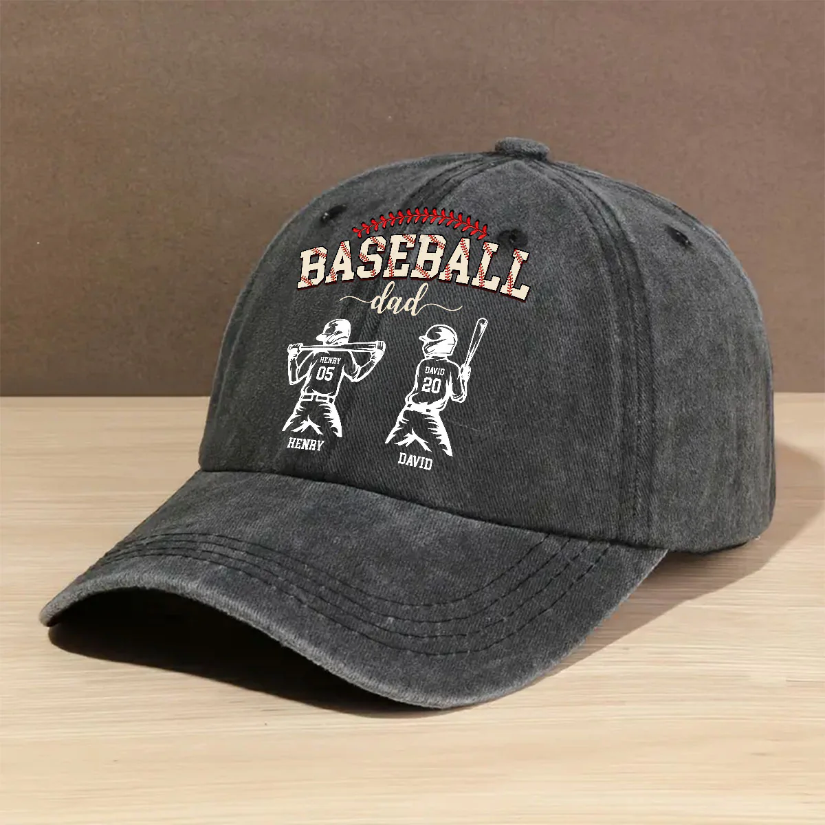 Baseball Dad Grandpa - Personalized Custom Vintage Washed Denim Cap - Image 3