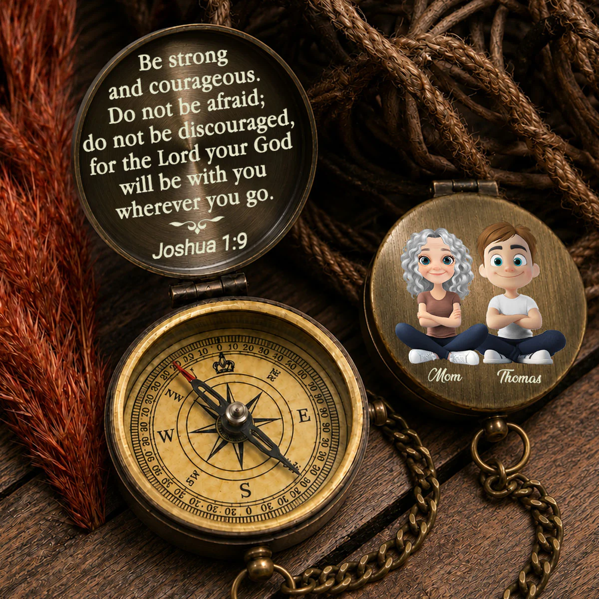 Be Strong And Courageous - Personalized Custom Pocket Compass - Image 3