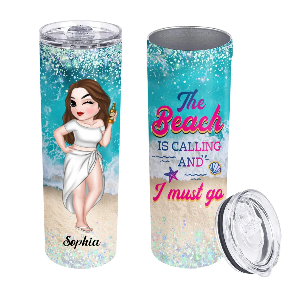 Beach Is Calling - Personalized Custom Skinny Tumbler - Image 6