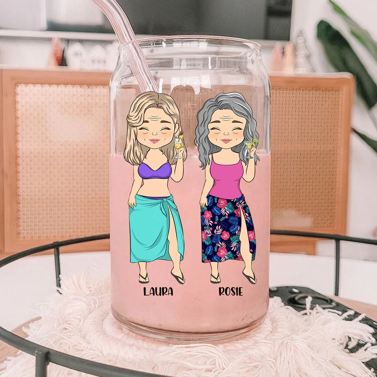 Beaches Booze And Besties - Personalized Custom Glass Can - Image 4