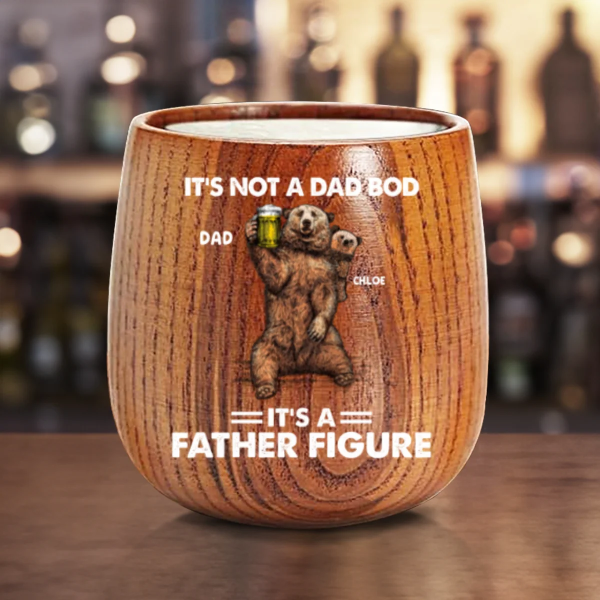Bear Family Dad Bod - Personalized Custom Wooden Whiskey Glass - Image 7