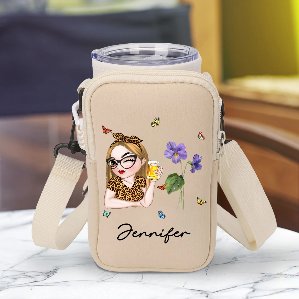Beautiful Bestie - Personalized Custom Water Bottle Carrier Bag - Image 5