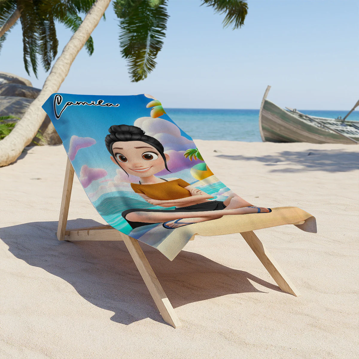 Beautiful Girl Cartoonize - Personalized Custom Beach Towel - Image 3