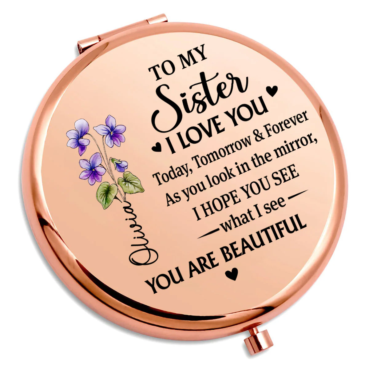 Beautiful Sister Inside And Out - Personalized Custom Compact Mirror - Image 2
