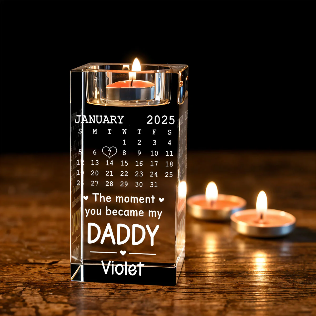 Became Daddy - Personalized Custom Engraved Crystal Candle Holder - Image 3