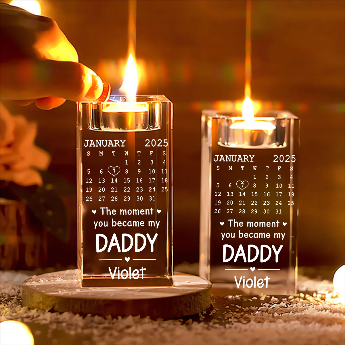 Became Daddy - Personalized Custom Engraved Crystal Candle Holder - Image 4