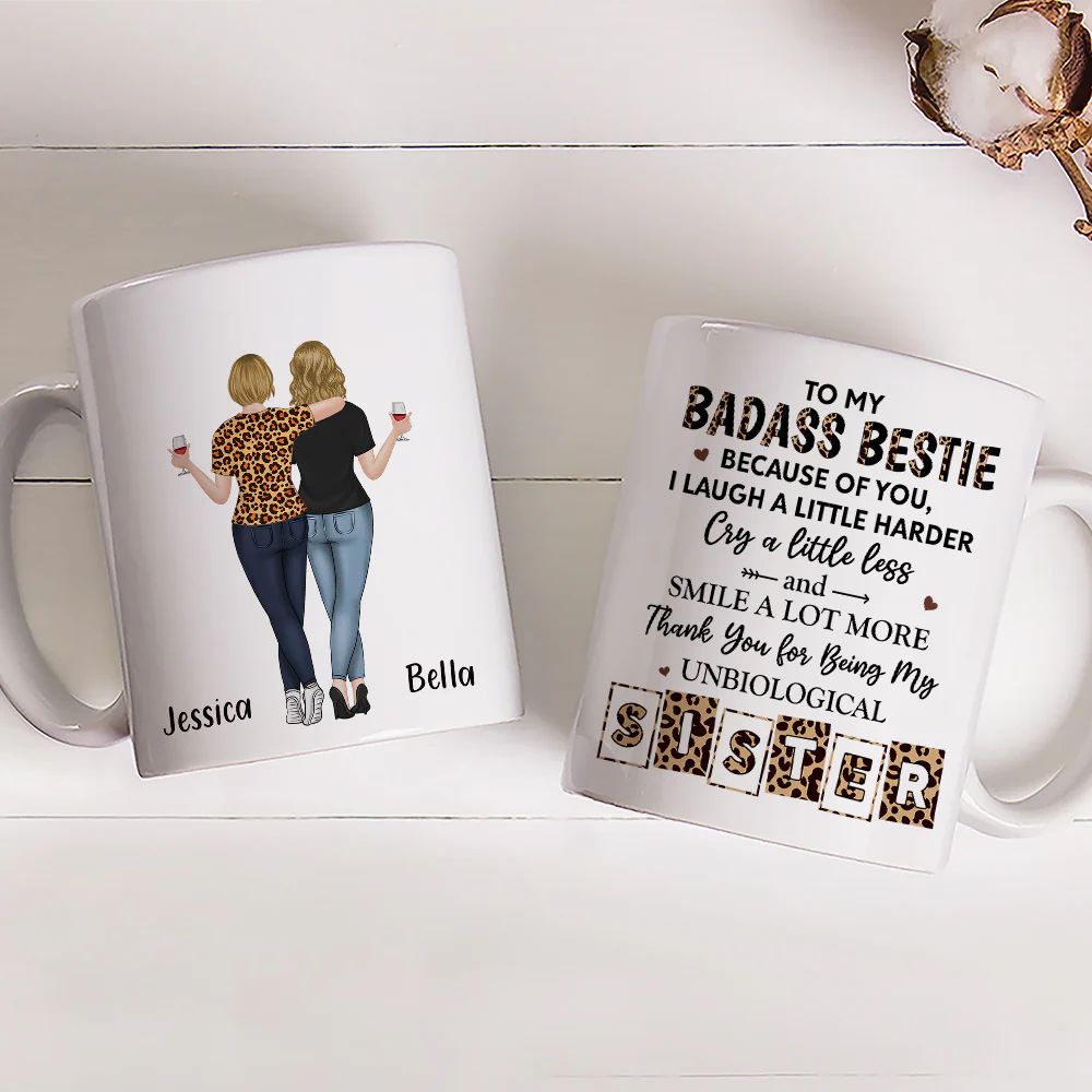 Because Of You Bestie - Personalized Custom Coffee Mug - Image 2