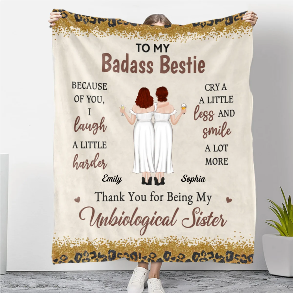 Because Of You I Laugh A Little Harder - Personalized Custom Fleece Blanket - Image 6