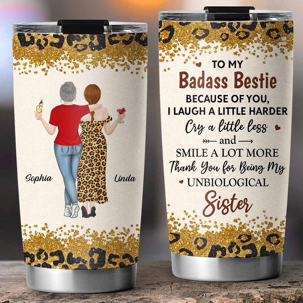 Because Of You I Laugh A Little Harder - Personalized Custom Tumbler - Image 2