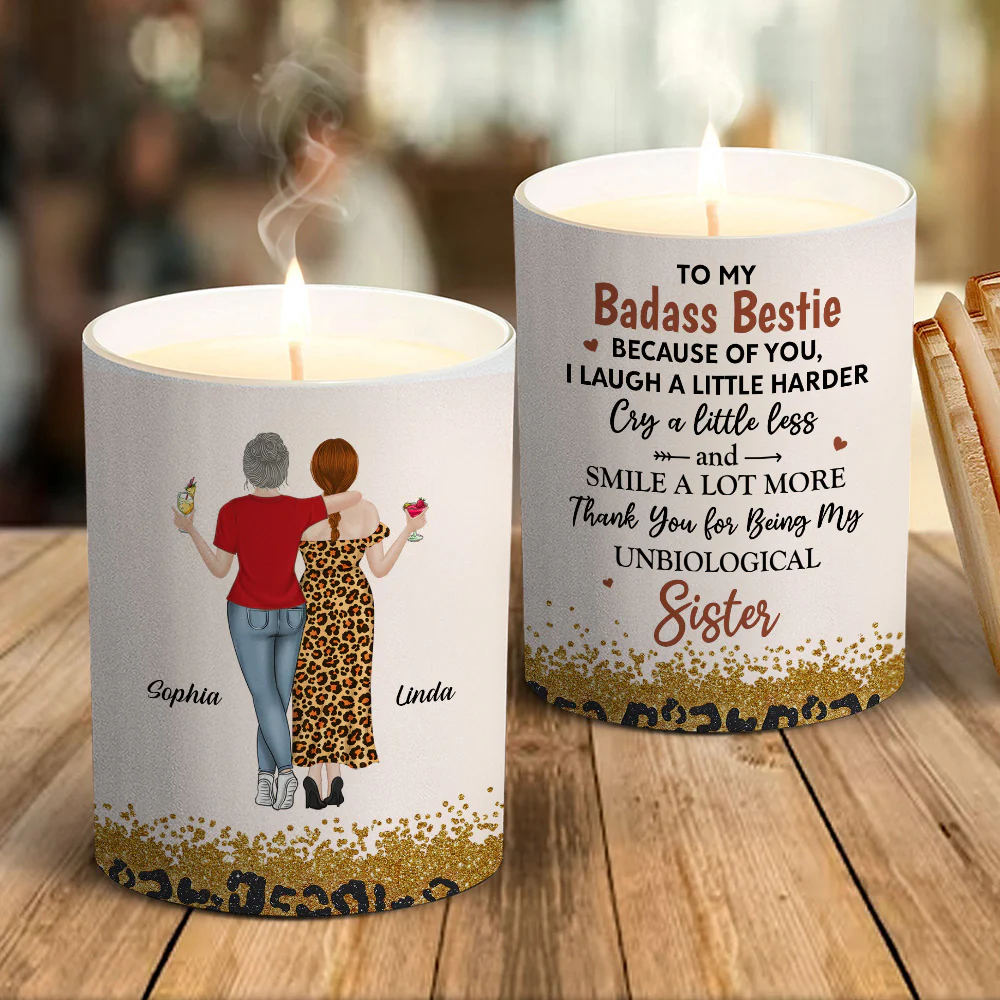 Because Of You I Laugh A Little Harder Version 2 - Personalized Custom Candle - Image 2
