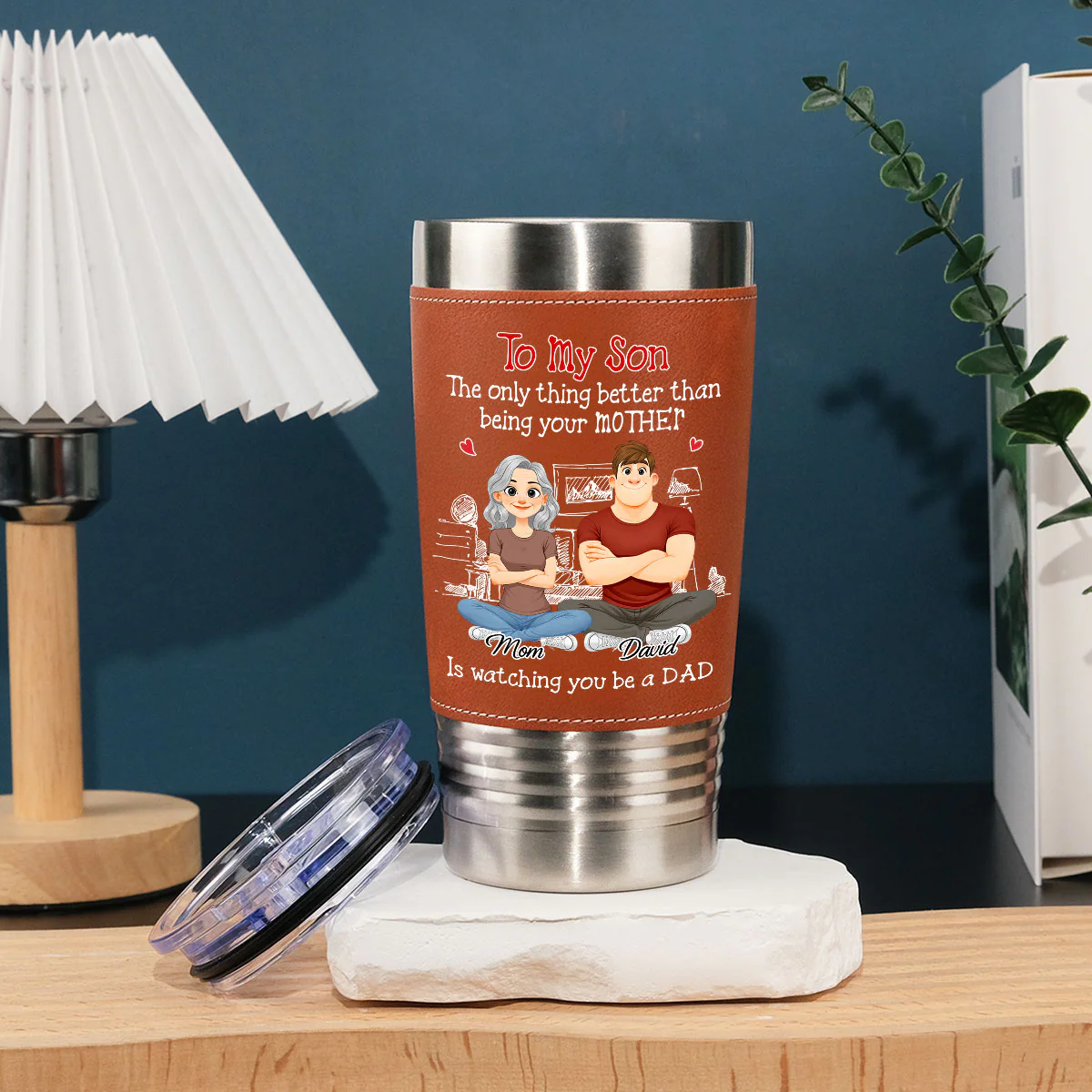 Being A Dad - Personalized Custom Leather Tumbler - Image 3