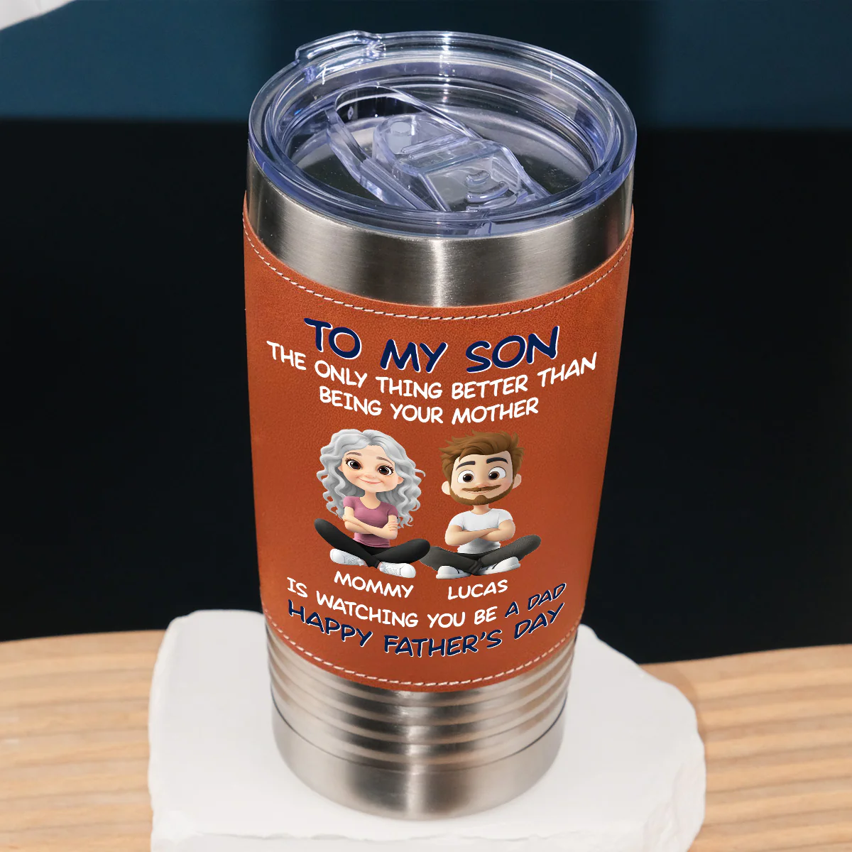 Being A Dad - Personalized Custom Leather Tumbler - Image 2