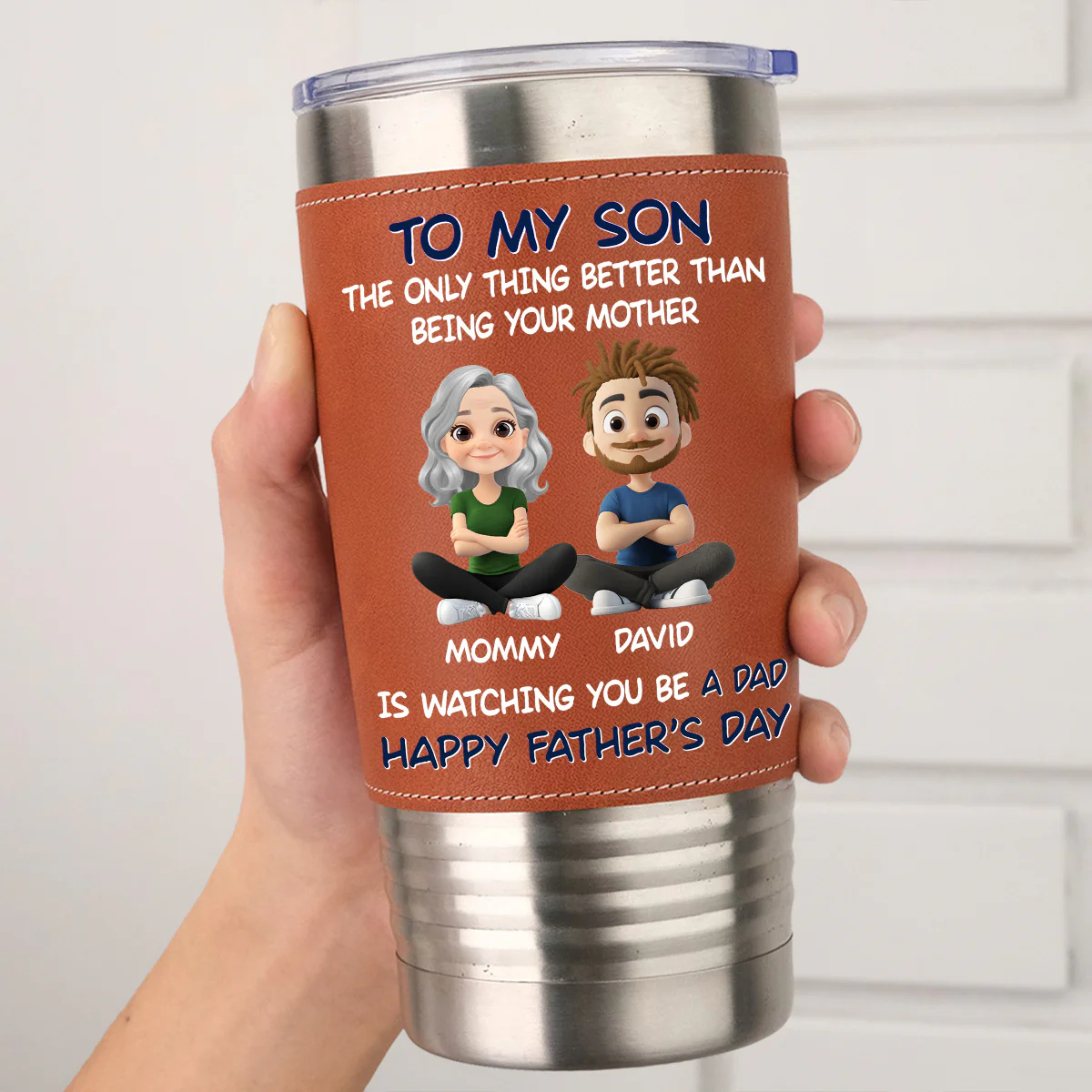 Being A Dad - Personalized Custom Leather Tumbler - Image 3