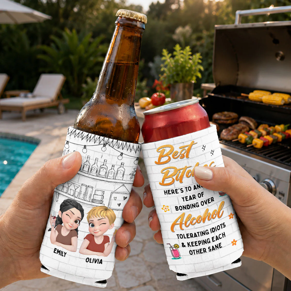 Best Bitches - Personalized Custom Skinny Can Cooler - Image 2