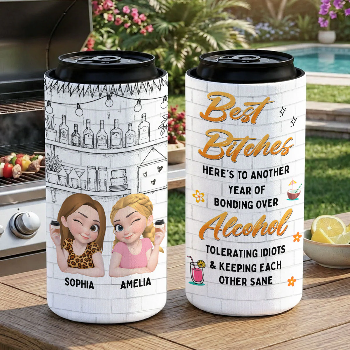 Best Bitches - Personalized Custom Skinny Can Cooler - Image 3