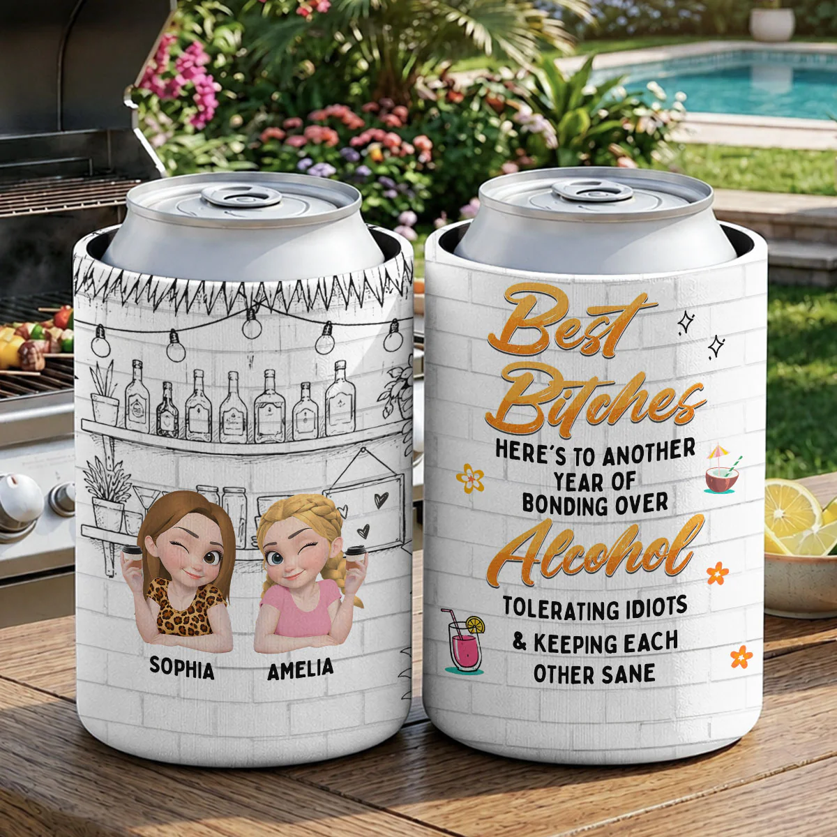 Best Bitches - Personalized Custom Skinny Can Cooler - Image 4