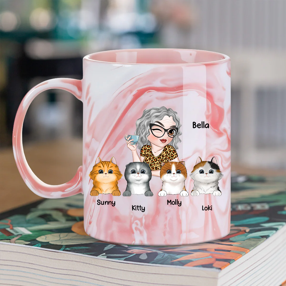 Best Cat Mom Ever - Personalized Custom Pink Marble Mug - Image 5