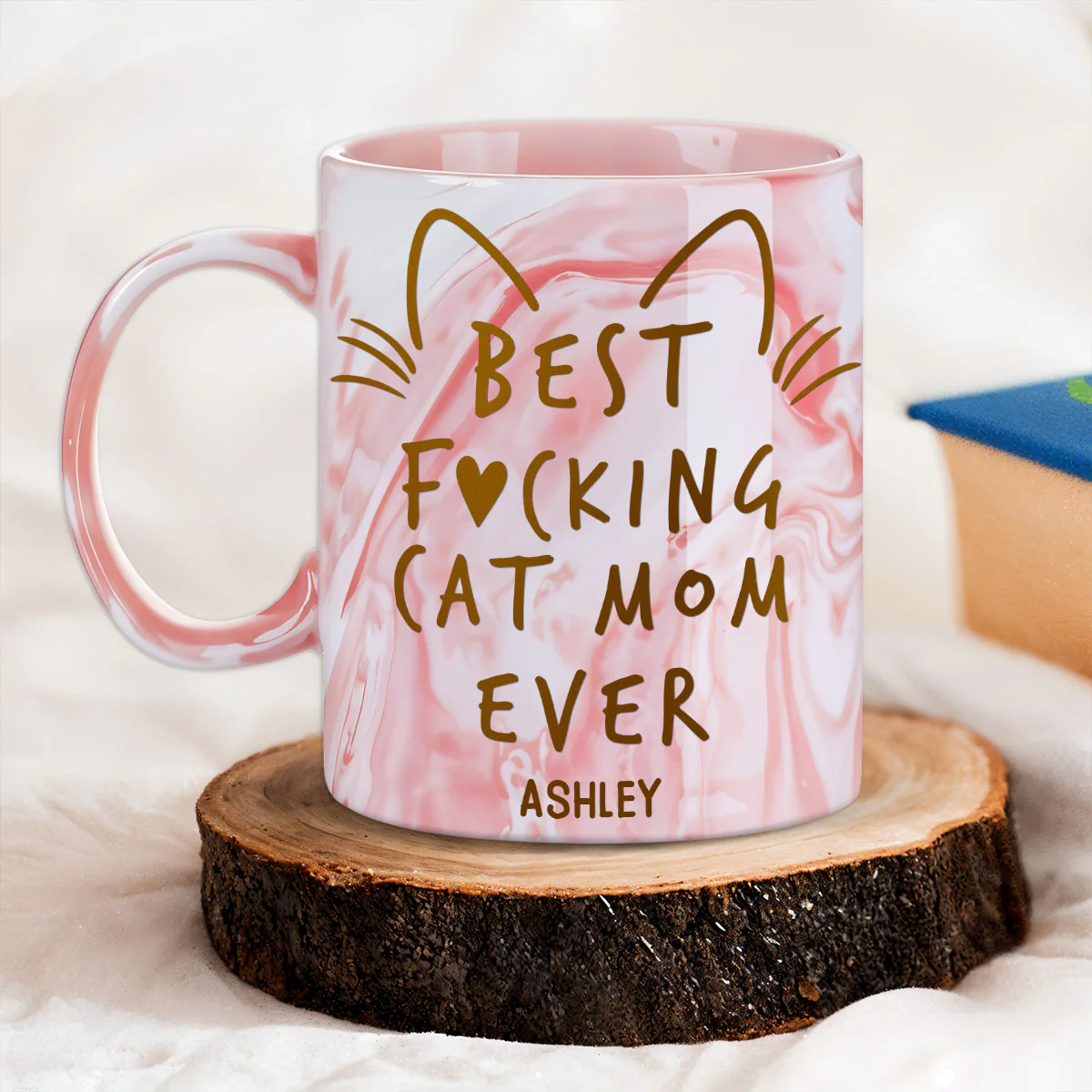 Best Cat Mom - Personalized Custom Pink Marble Mug - Image 4