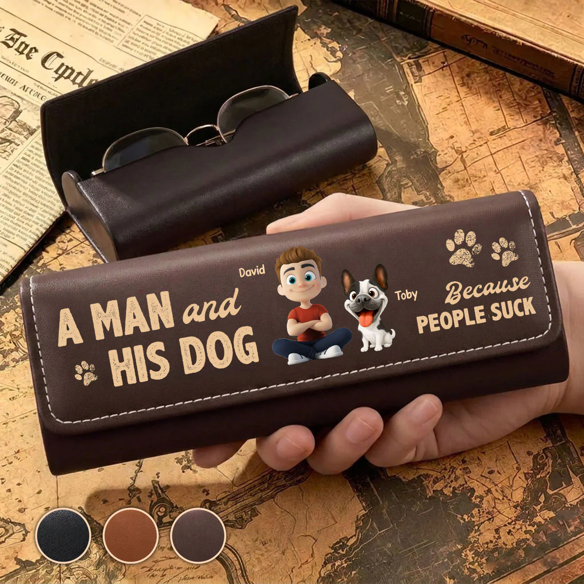 Best Dad And No One Else - Personalized Custom Leather Eyeglass Case