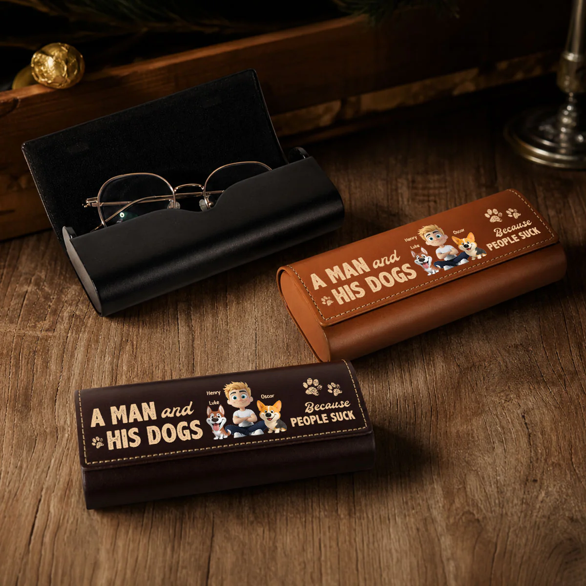 Best Dad And No One Else - Personalized Custom Leather Eyeglass Case - Image 2