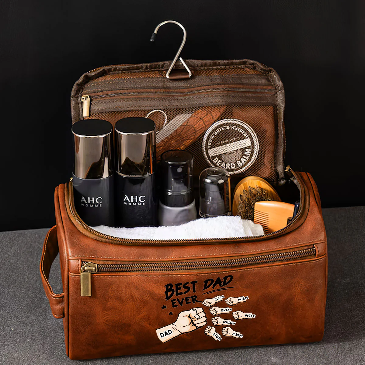 Best Dad Ever - Personalized Custom Leather Toiletry Bag - Image 5