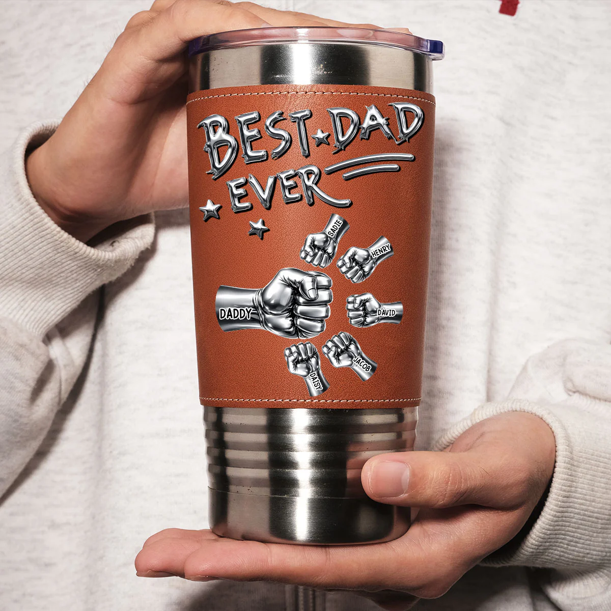 Best Dad Ever - Personalized Custom Leather Tumbler - Image 3