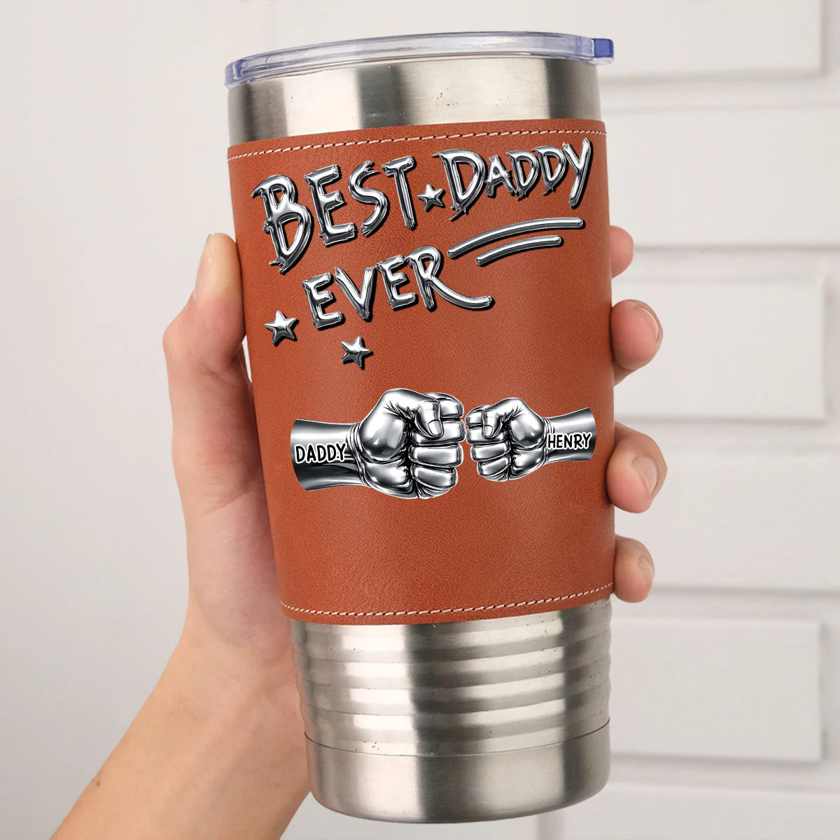 Best Dad Ever - Personalized Custom Leather Tumbler - Image 4