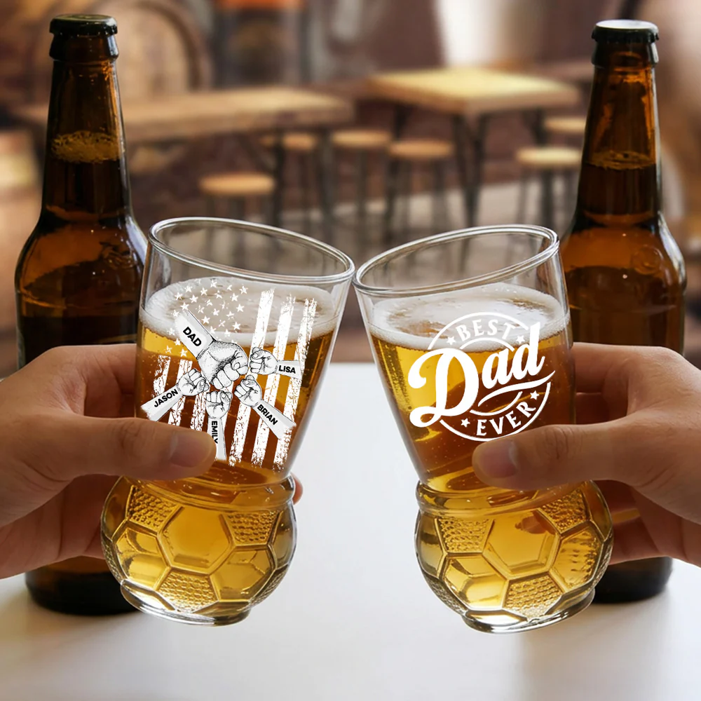 Best Dad Ever - Personalized Custom Football Beer Glass - Image 3
