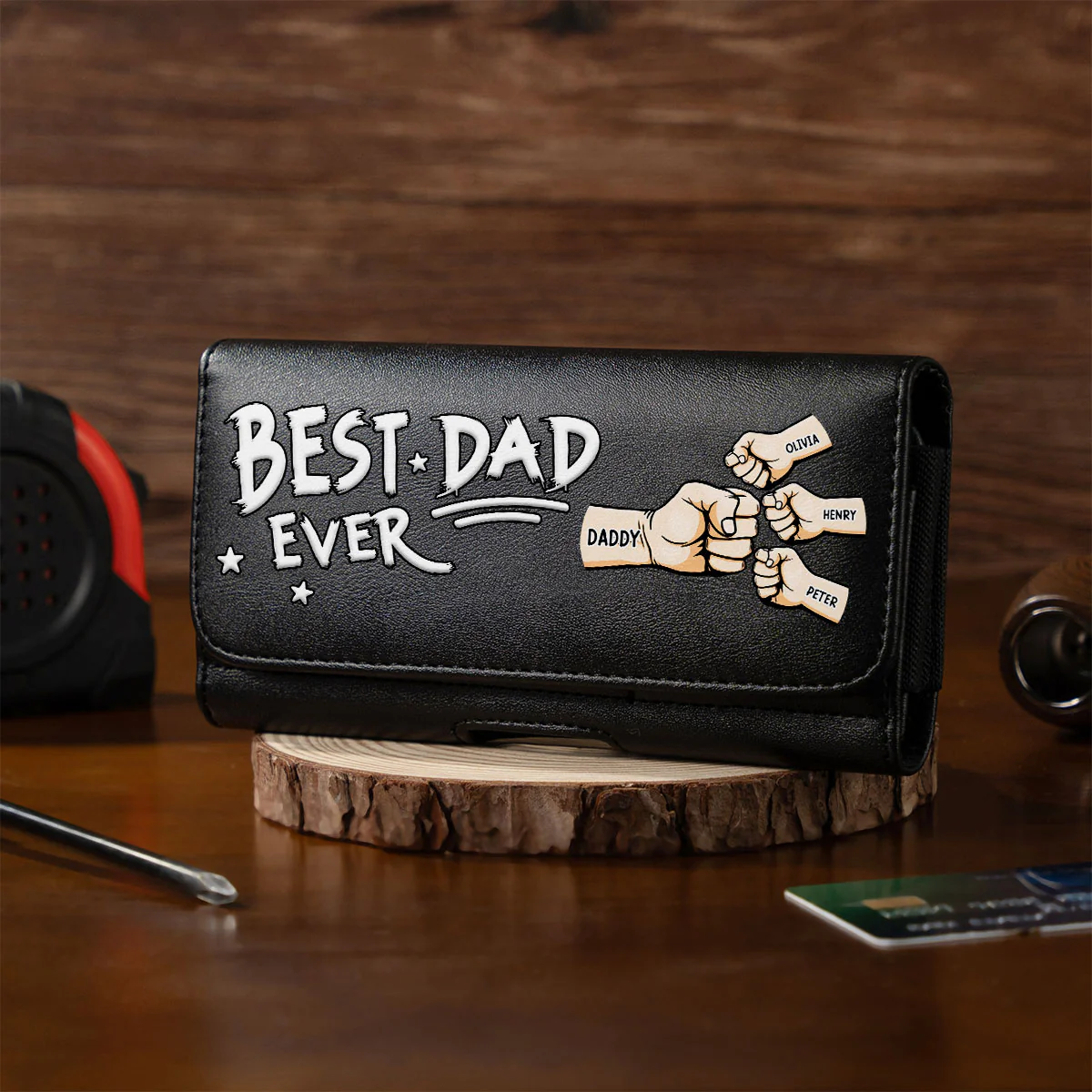 Best Dad - Personalized Custom Leather Phone And Card Holster - Image 7