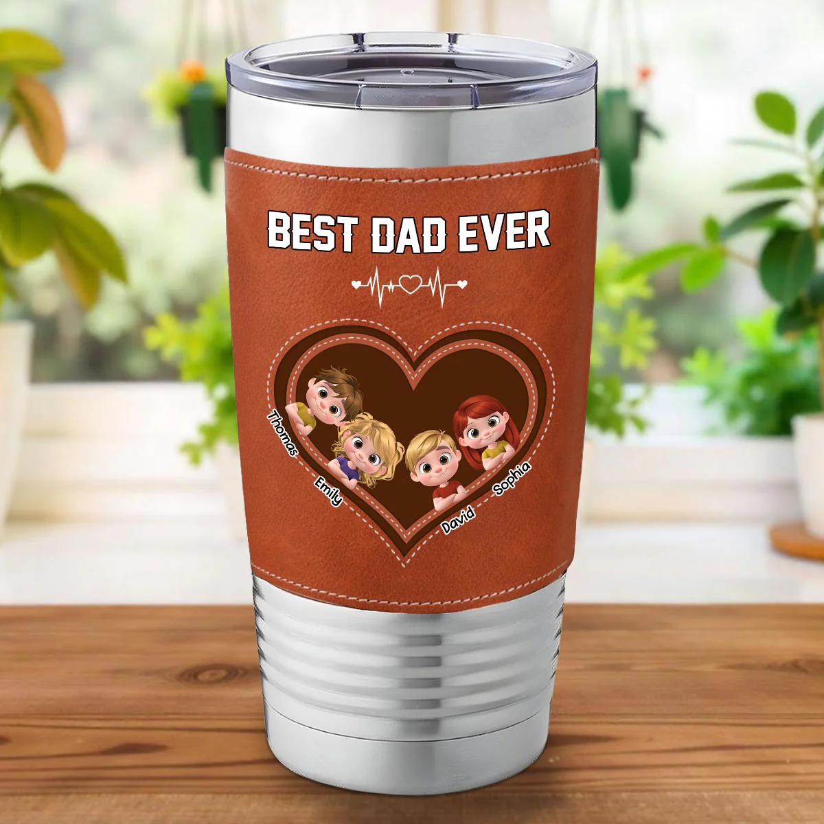 Best Dad - Personalized Custom Leather Tumbler - Image 4