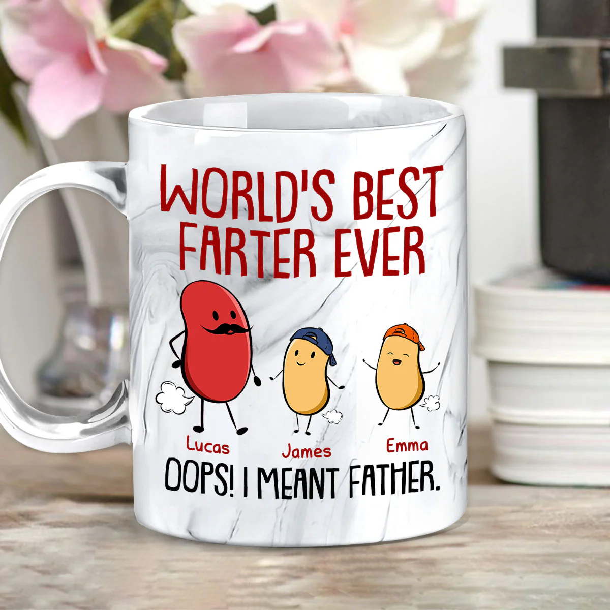 Best Farter Ever I Mean Father - Personalized Custom Grey Marble Mug - Image 2